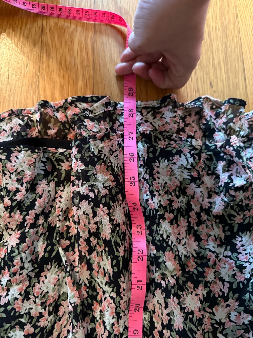 JM Collection Black Midi Skirt with Pink Floral Print and Ruffle Hem - Picture 8 of 8